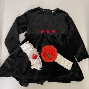 Toddler Black Velvet Dress With Roses (24 months)